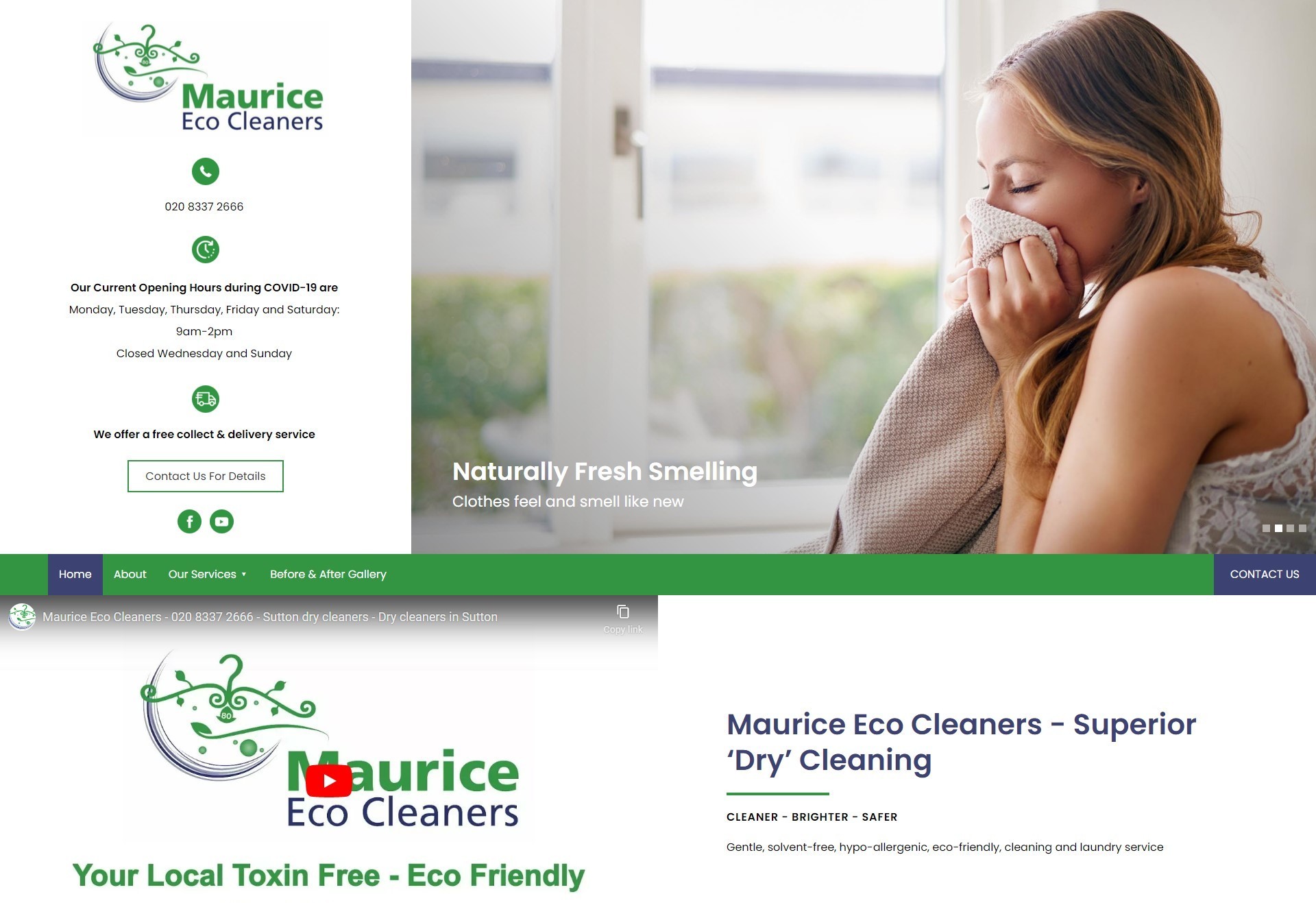 An eco cleaners website design shown on a desktop.