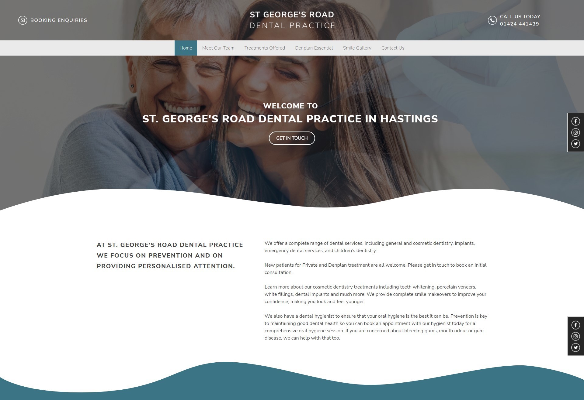 A website design for a dental practice shown on a desktop.